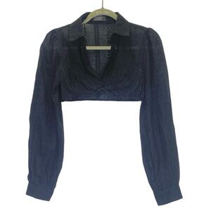 White Fox Boutique Black Eyelet Adelaide’s Long Sleeve Structured Crop Top